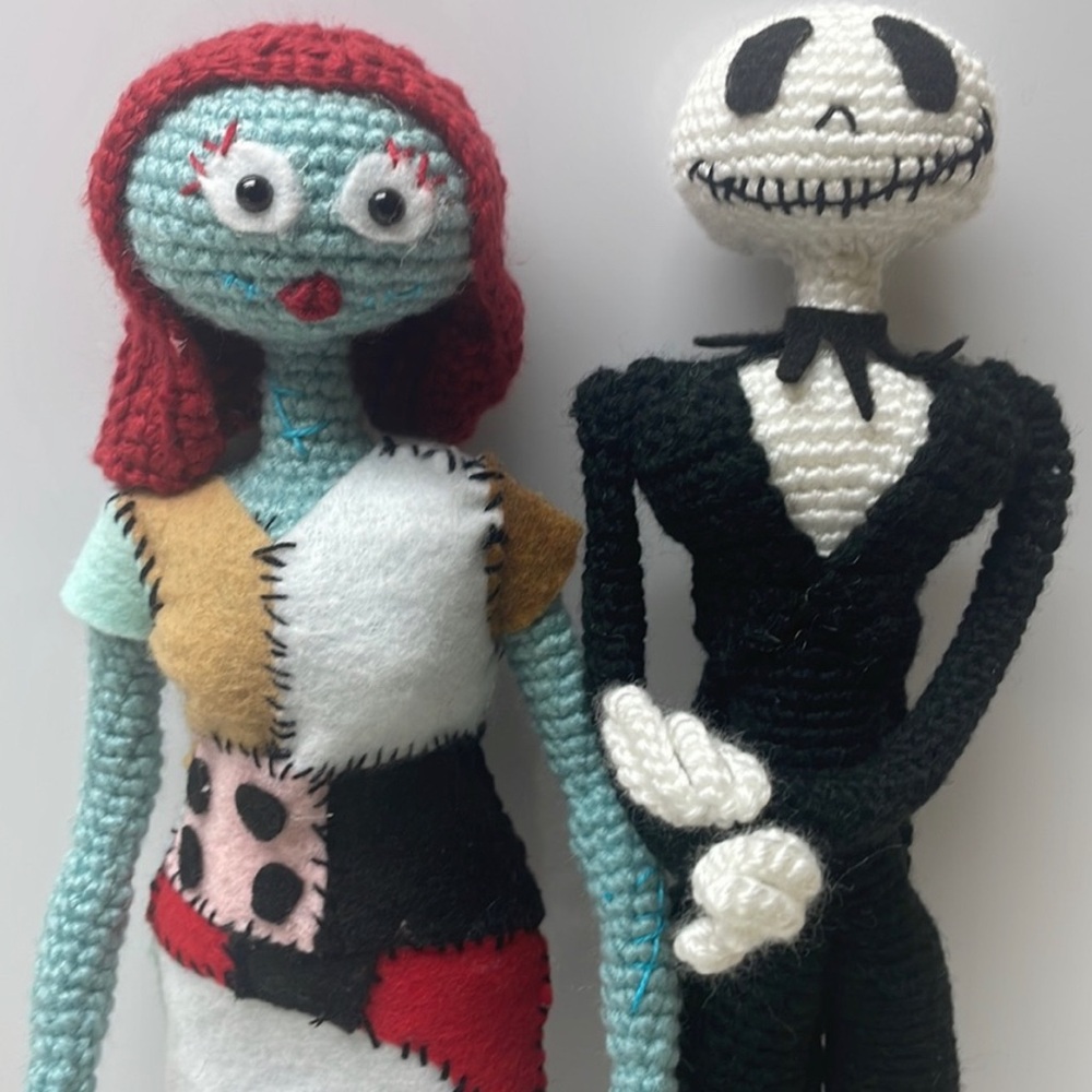 Crochet Doll Set with Red and Black Outfits